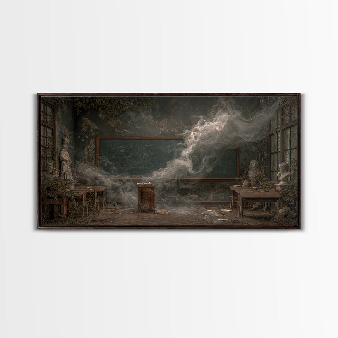 The Silent Schoolhouse, Wide Panoramic Art, Haunted Gothic Art, Framed Canvas Print, Halloween Wall Decor, Gothic Home Decor