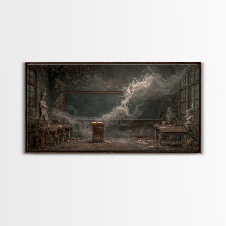 The Silent Schoolhouse, Wide Panoramic Art, Haunted Gothic Art, Framed Canvas Print, Halloween Wall Decor, Gothic Home Decor