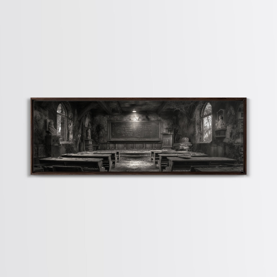The Silent Schoolhouse, Extra Wide Wall Art, Dark Halloween Decor, Canvas Print, Halloween Wall Decor, Gothic Home Decor, Dark Fantasy Art