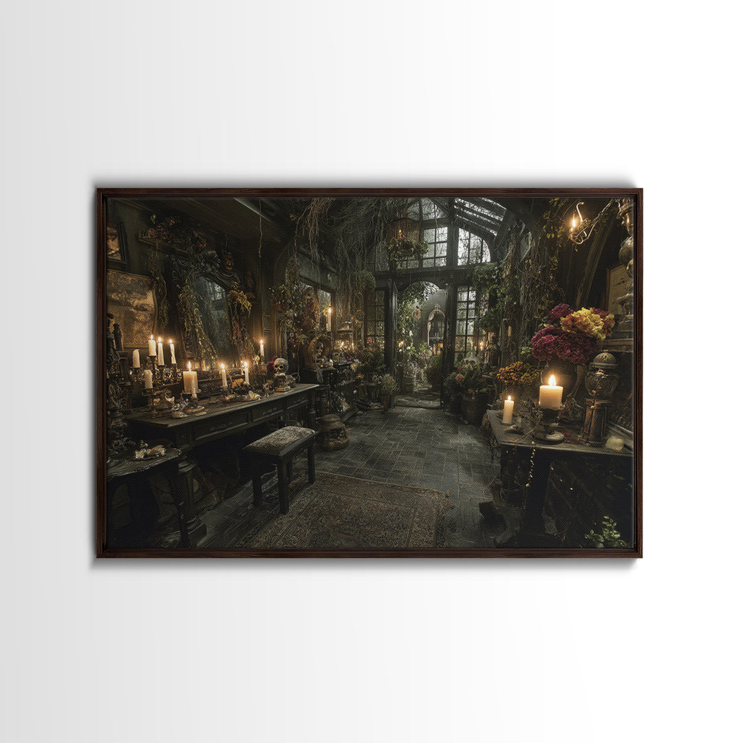 The Cemetery Greenhouse, Landscape Wall Art, Macabre Wall Art, Framed Canvas Print, Halloween Wall Decor, Gothic Home Decor, Halloween Decor