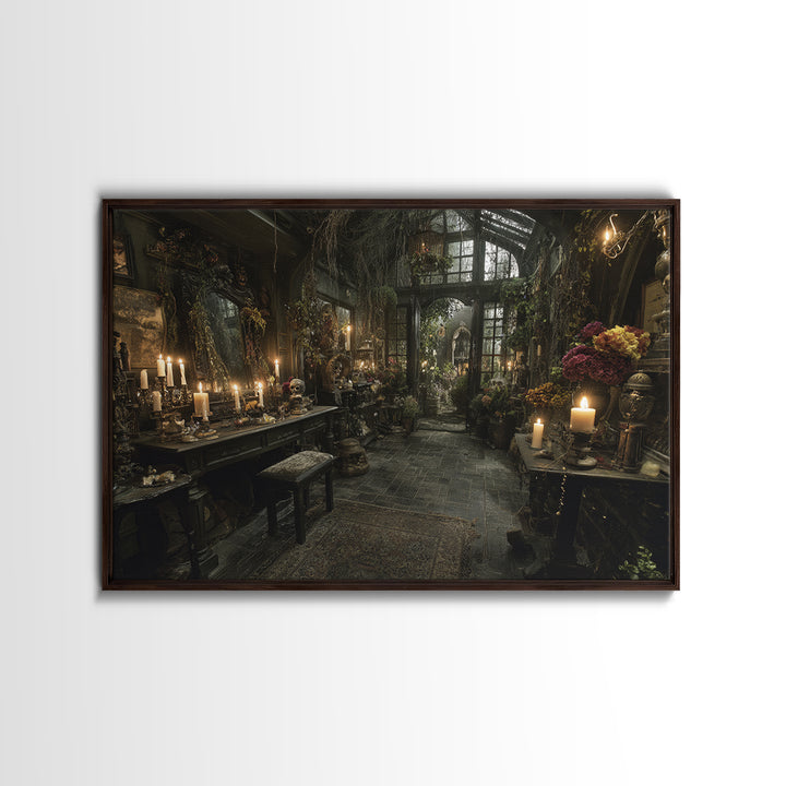 The Cemetery Greenhouse, Landscape Wall Art, Macabre Wall Art, Framed Canvas Print, Halloween Wall Decor, Gothic Home Decor, Halloween Decor