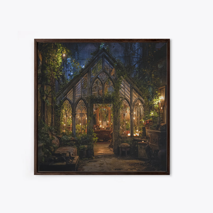 The Cemetery Greenhouse, Square Wall Art, Macabre Wall Art, Framed Canvas Print, Halloween Wall Decor, Gothic Home Decor, Spooky Wall Decor