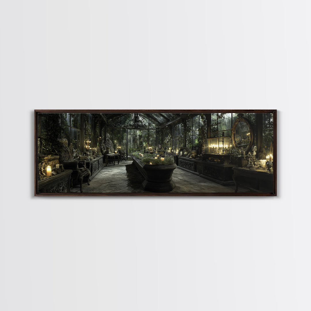 The Cemetery Greenhouse, Extra Wide Wall Art, Spooky Home Decor, Canvas Print, Halloween Wall Decor, Gothic Home Decor, Statement Wall Art