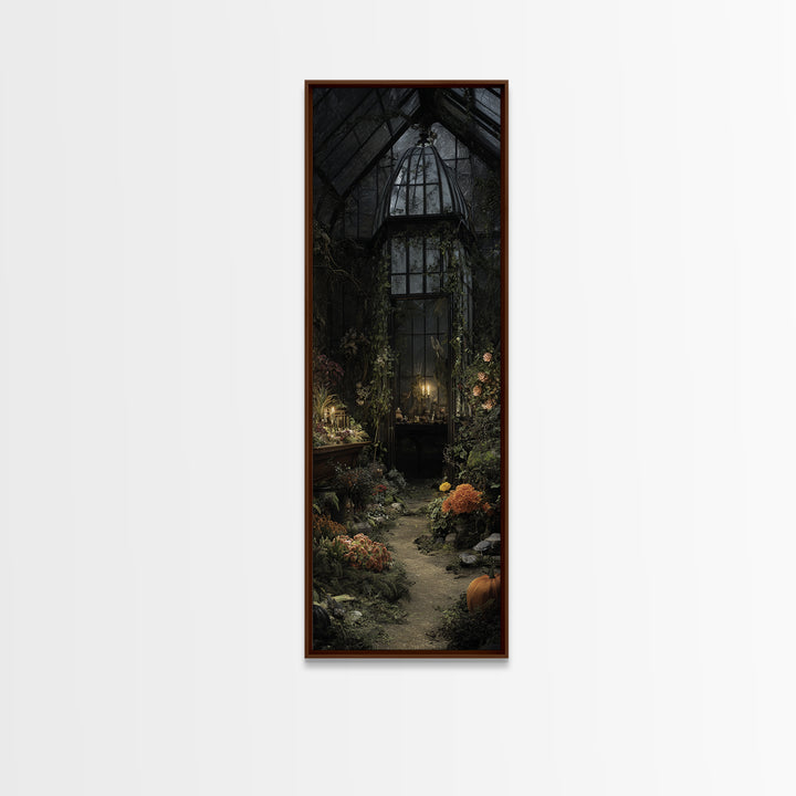 The Cemetery Greenhouse, Tall Narrow Wall Art, Dark Fantasy Wall Art, Canvas Print, Halloween Wall Decor, Gothic Home Decor, Halloween Decor