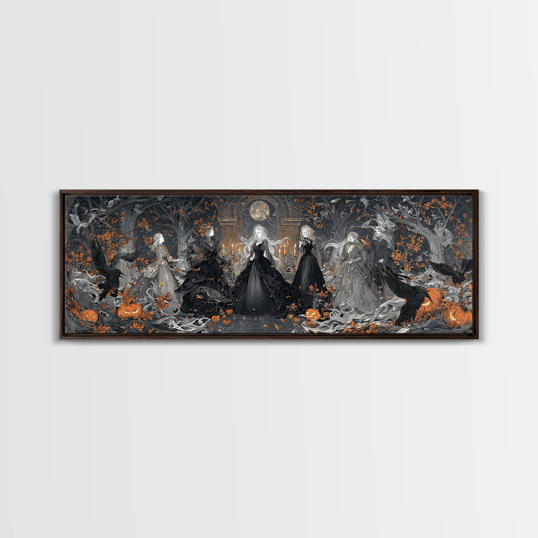 The Midnight Masquerade, Extra Wide Wall Art, Spooky Home Decor, Canvas Print, Halloween Wall Decor, Gothic Home Decor, Statement Wall Art