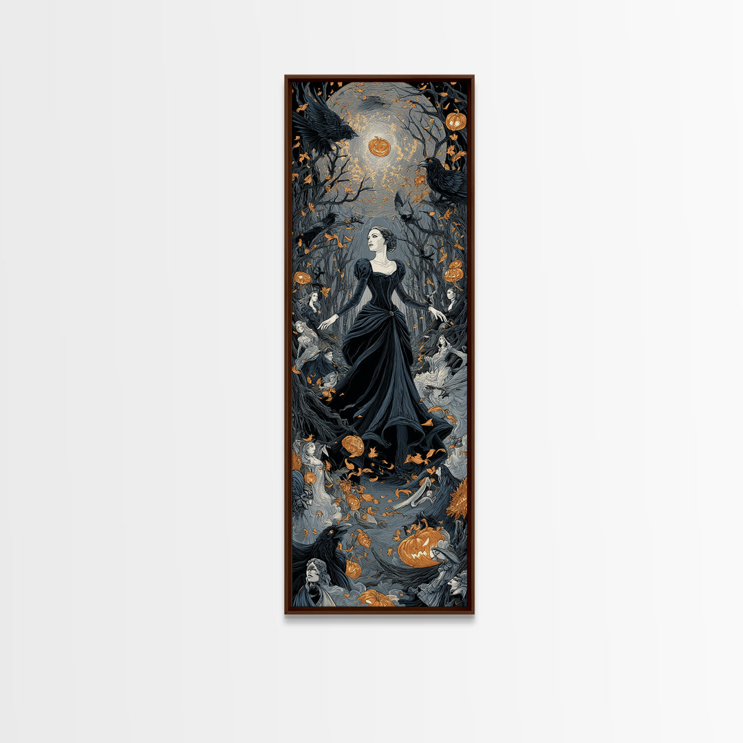 The Midnight Masquerade, Tall Narrow Wall Art, Macabre Wall Art, Framed Canvas Print, Halloween Wall Decor, Gothic Home Decor