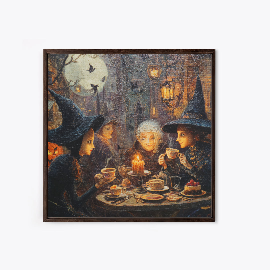 The Witches' Tea Party, Square Wall Art, Gothic Horror Wall Art, Framed Canvas Print, Halloween Wall Decor, Gothic Home Decor