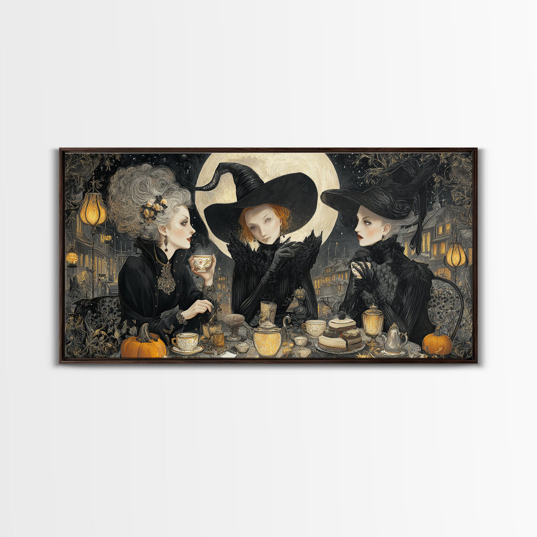 The Witches' Tea Party, Wide Panoramic Art, Dark Halloween Decor, Canvas Print, Halloween Wall Decor, Gothic Home Decor, Horror Wall Art