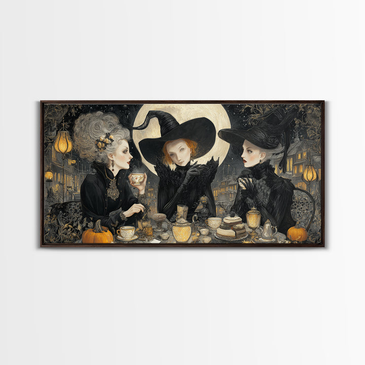 The Witches' Tea Party, Wide Panoramic Art, Dark Halloween Decor, Canvas Print, Halloween Wall Decor, Gothic Home Decor, Horror Wall Art