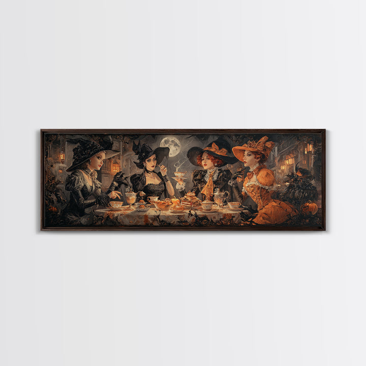 The Witches' Tea Party, Extra Wide Wall Art, Dark Fantasy Wall Art, Canvas Print, Halloween Wall Decor, Gothic Home Decor