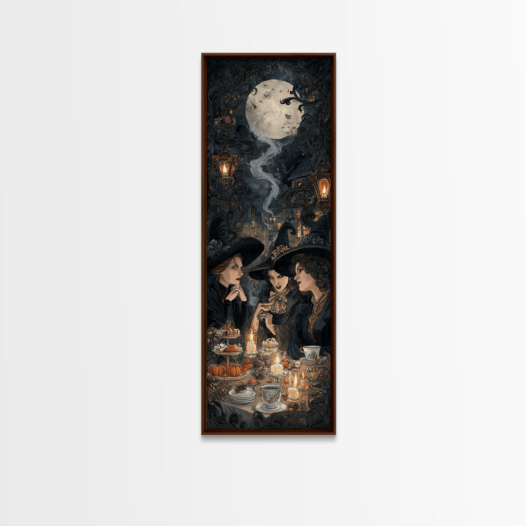 The Witches' Tea Party, Tall Narrow Wall Art, Spooky Home Decor, Canvas Print, Halloween Wall Decor, Gothic Home Decor, Horror Wall Art