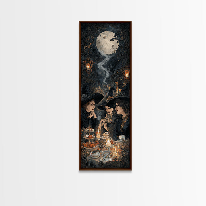 The Witches' Tea Party, Tall Narrow Wall Art, Spooky Home Decor, Canvas Print, Halloween Wall Decor, Gothic Home Decor, Horror Wall Art