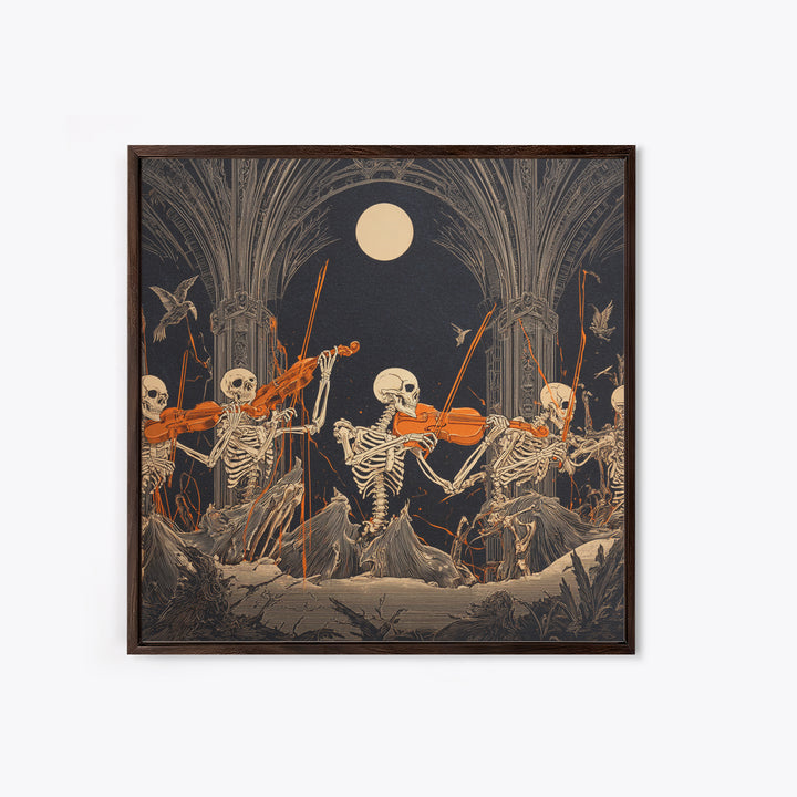 The Skeleton Orchestra, Square Wall Art, Gothic Horror Wall Art, Framed Canvas Print, Halloween Wall Decor, Gothic Home Decor