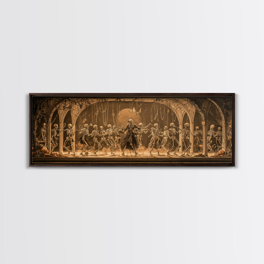The Skeleton Orchestra, Extra Wide Wall Art, Macabre Wall Art, Framed Canvas Print, Halloween Wall Decor, Gothic Home Decor