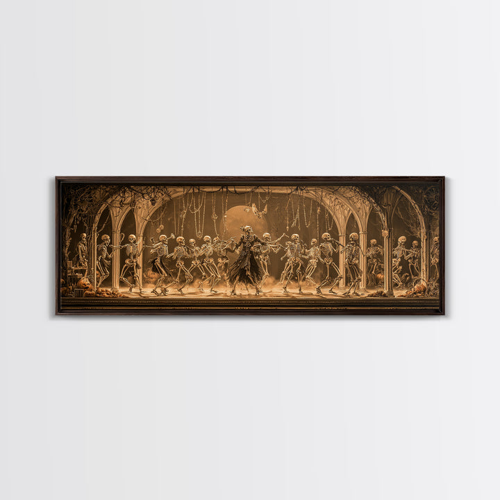 The Skeleton Orchestra, Extra Wide Wall Art, Macabre Wall Art, Framed Canvas Print, Halloween Wall Decor, Gothic Home Decor