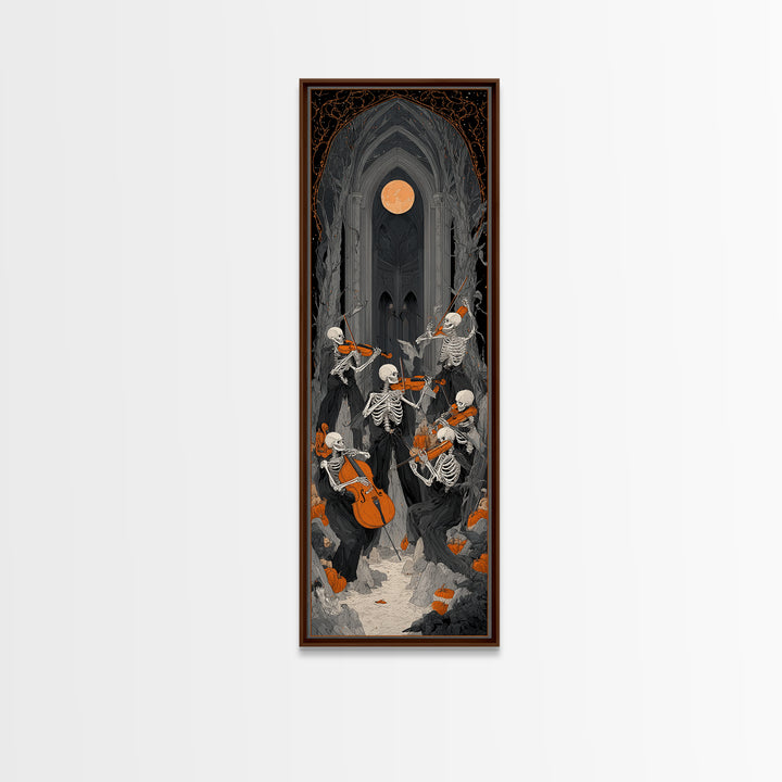 The Skeleton Orchestra, Tall Narrow Wall Art, Dark Halloween Decor, Canvas Print, Halloween Wall Decor, Gothic Home Decor, Dark Fantasy Art