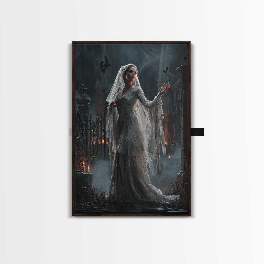 The Ghost Wedding, Vertical Wall Art, Gothic Horror Wall Art, Framed Canvas Print, Halloween Wall Decor, Gothic Home Decor