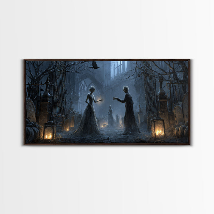 The Ghost Wedding, Wide Panoramic Art, Gothic Horror Wall Art, Framed Canvas Print, Halloween Wall Decor, Gothic Home Decor
