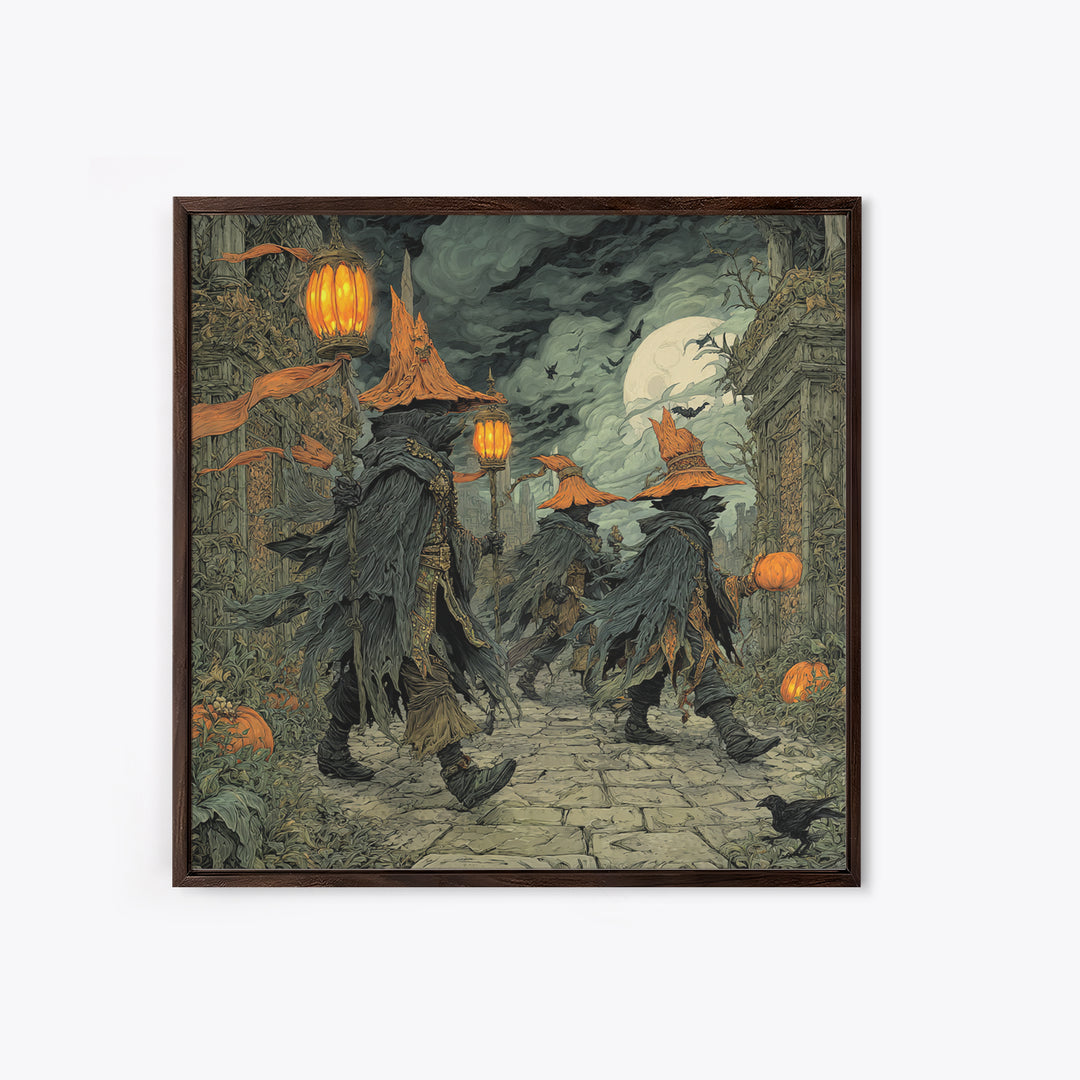 The Monster Parade, Square Wall Art, Haunted Gothic Art, Framed Canvas Print, Halloween Wall Decor, Gothic Home Decor, Dark Fantasy Art