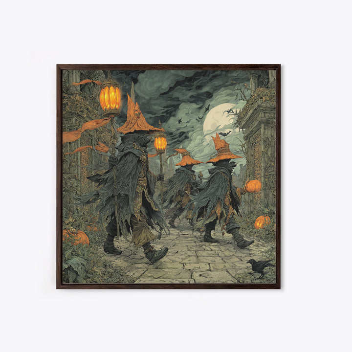 The Monster Parade, Square Wall Art, Haunted Gothic Art, Framed Canvas Print, Halloween Wall Decor, Gothic Home Decor, Dark Fantasy Art