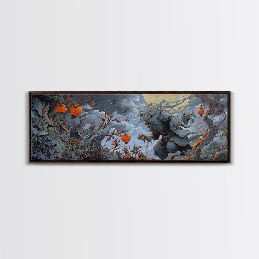 The Monster Parade, Extra Wide Wall Art, Haunted Gothic Art, Framed Canvas Print, Halloween Wall Decor, Gothic Home Decor