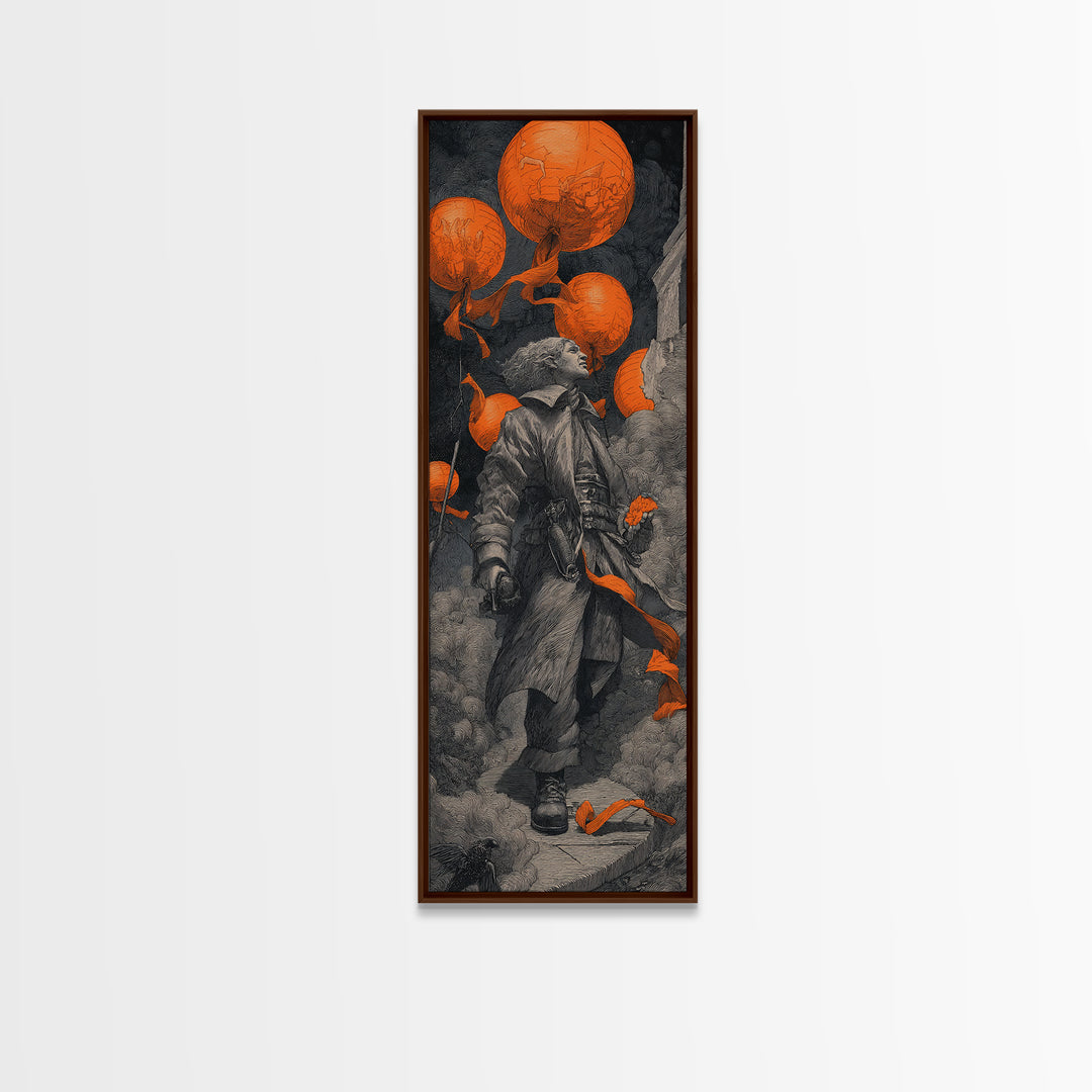 The Monster Parade, Tall Narrow Wall Art, Gothic Horror Wall Art, Framed Canvas Print, Halloween Wall Decor, Gothic Home Decor