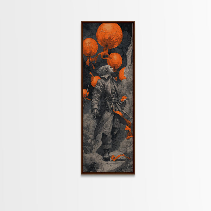 The Monster Parade, Tall Narrow Wall Art, Gothic Horror Wall Art, Framed Canvas Print, Halloween Wall Decor, Gothic Home Decor