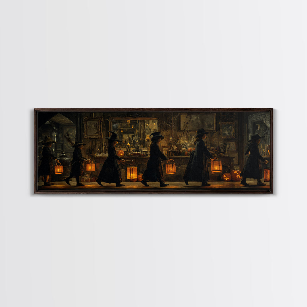 The Trick-Or-Treat Procession, Extra Wide Wall Art, Dark Fantasy Wall Art, Canvas Print, Halloween Wall Decor, Gothic Home Decor