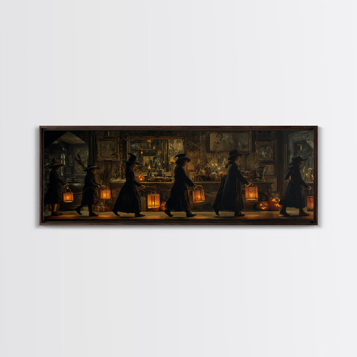 The Trick-Or-Treat Procession, Extra Wide Wall Art, Dark Fantasy Wall Art, Canvas Print, Halloween Wall Decor, Gothic Home Decor