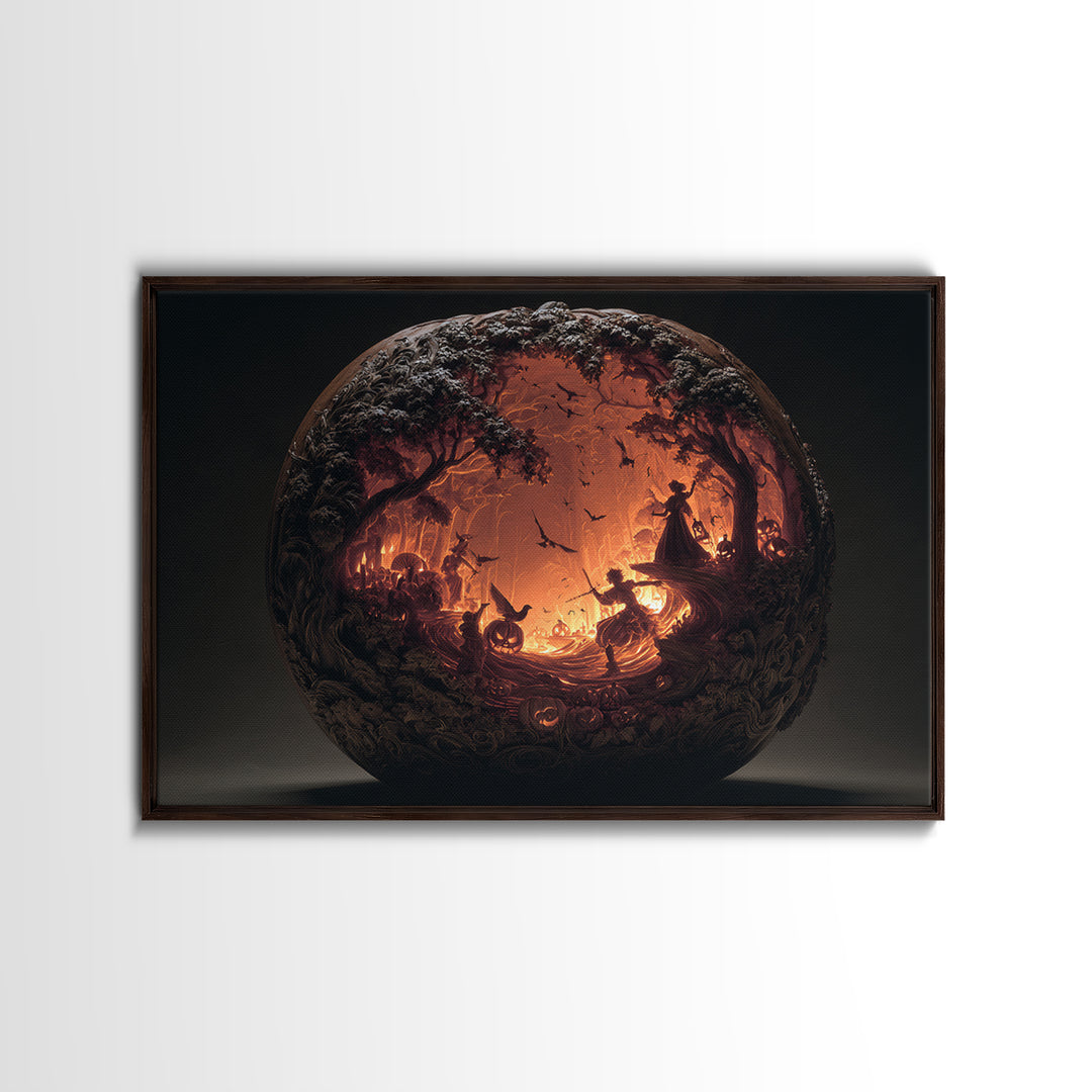 The Pumpkin-Carving Ritual, Landscape Wall Art, Macabre Wall Art, Framed Canvas Print, Halloween Wall Decor, Gothic Home Decor