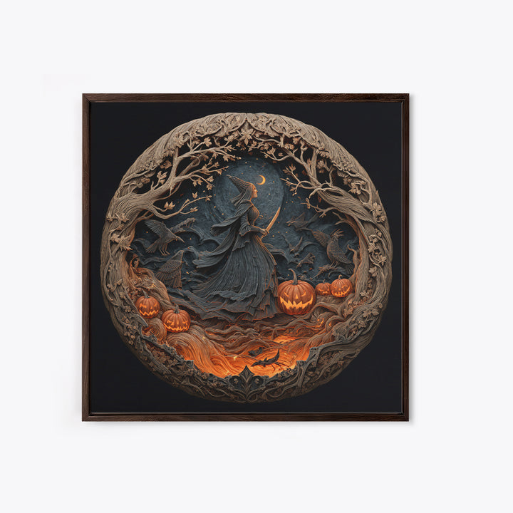 The Pumpkin-Carving Ritual, Square Wall Art, Haunted Gothic Art, Framed Canvas Print, Halloween Wall Decor, Gothic Home Decor