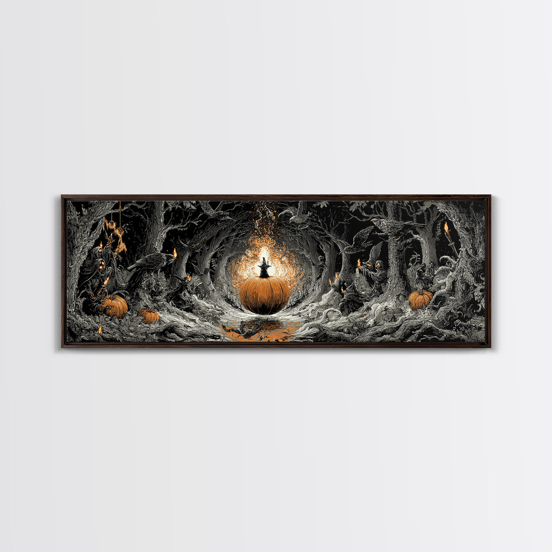 The Pumpkin-Carving Ritual, Extra Wide Wall Art, Macabre Wall Art, Framed Canvas Print, Halloween Wall Decor, Gothic Home Decor