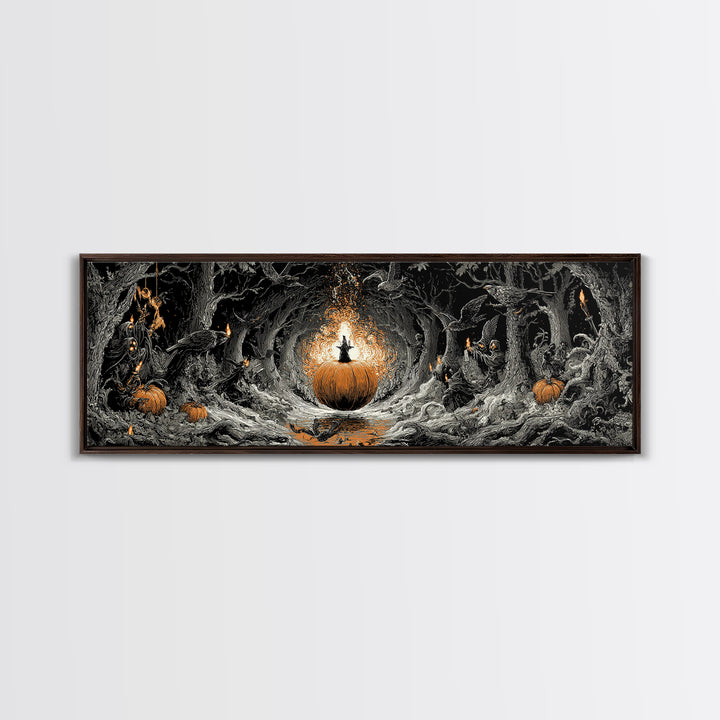 The Pumpkin-Carving Ritual, Extra Wide Wall Art, Macabre Wall Art, Framed Canvas Print, Halloween Wall Decor, Gothic Home Decor