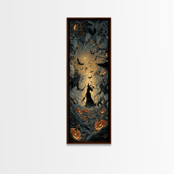 The Pumpkin-Carving Ritual, Tall Narrow Wall Art, Gothic Horror Wall Art, Framed Canvas Print, Halloween Wall Decor, Gothic Home Decor