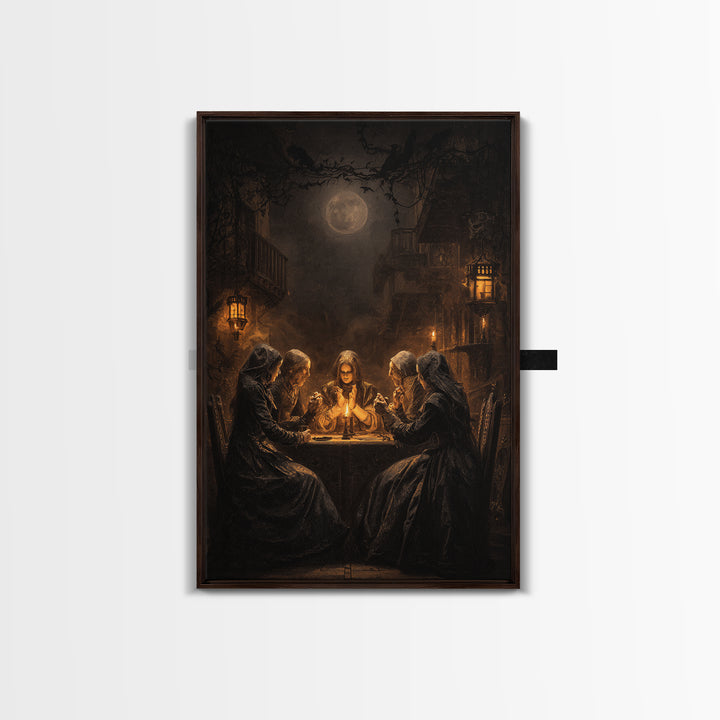 The Candlelit Seance, Vertical Wall Art, Gothic Horror Wall Art, Framed Canvas Print, Halloween Wall Decor, Gothic Home Decor