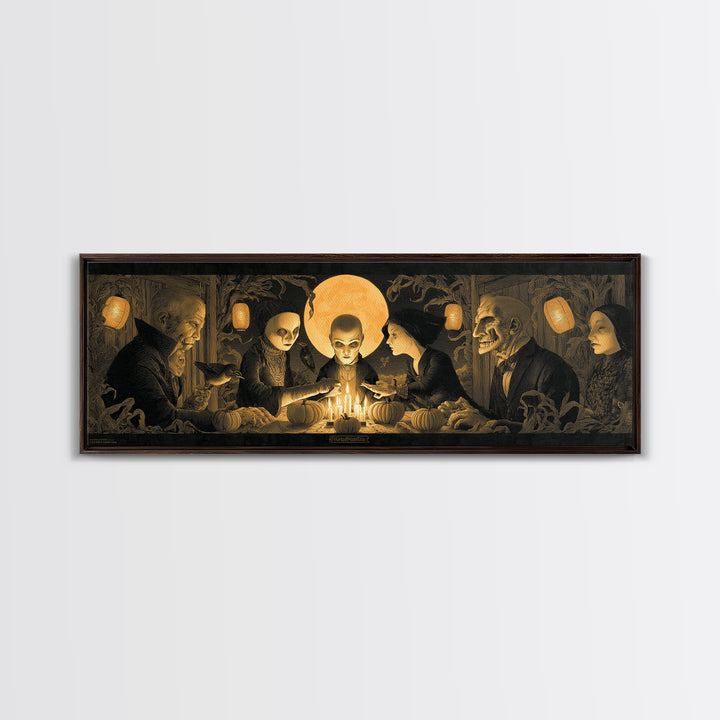 The Candlelit Seance, Extra Wide Wall Art, Gothic Horror Wall Art, Framed Canvas Print, Halloween Wall Decor, Gothic Home Decor
