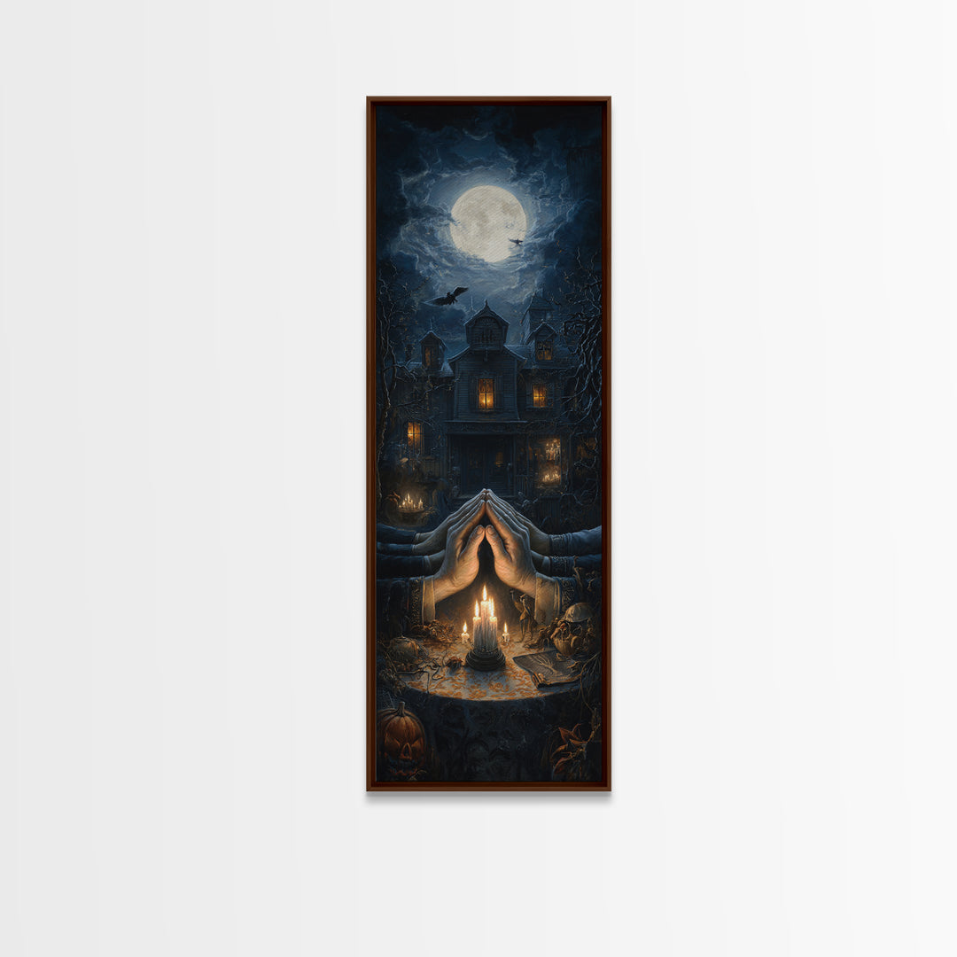 The Candlelit Seance, Tall Narrow Wall Art, Dark Fantasy Wall Art, Canvas Print, Halloween Wall Decor, Gothic Home Decor, Halloween Decor