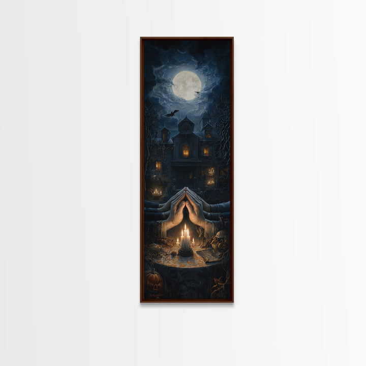The Candlelit Seance, Tall Narrow Wall Art, Dark Fantasy Wall Art, Canvas Print, Halloween Wall Decor, Gothic Home Decor, Halloween Decor