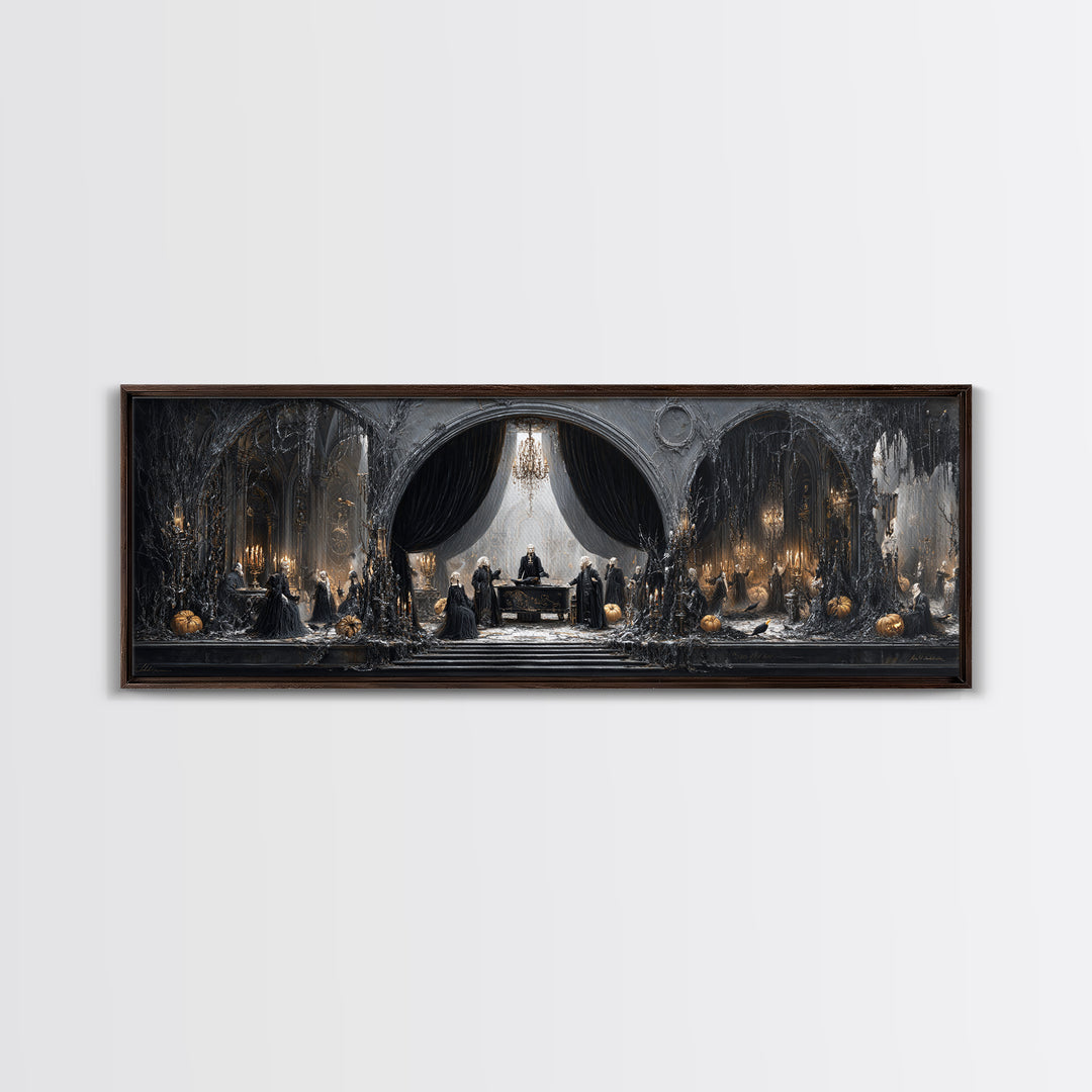 The Raven Funeral, Extra Wide Wall Art, Macabre Wall Art, Framed Canvas Print, Halloween Wall Decor, Gothic Home Decor, Halloween Wall Art