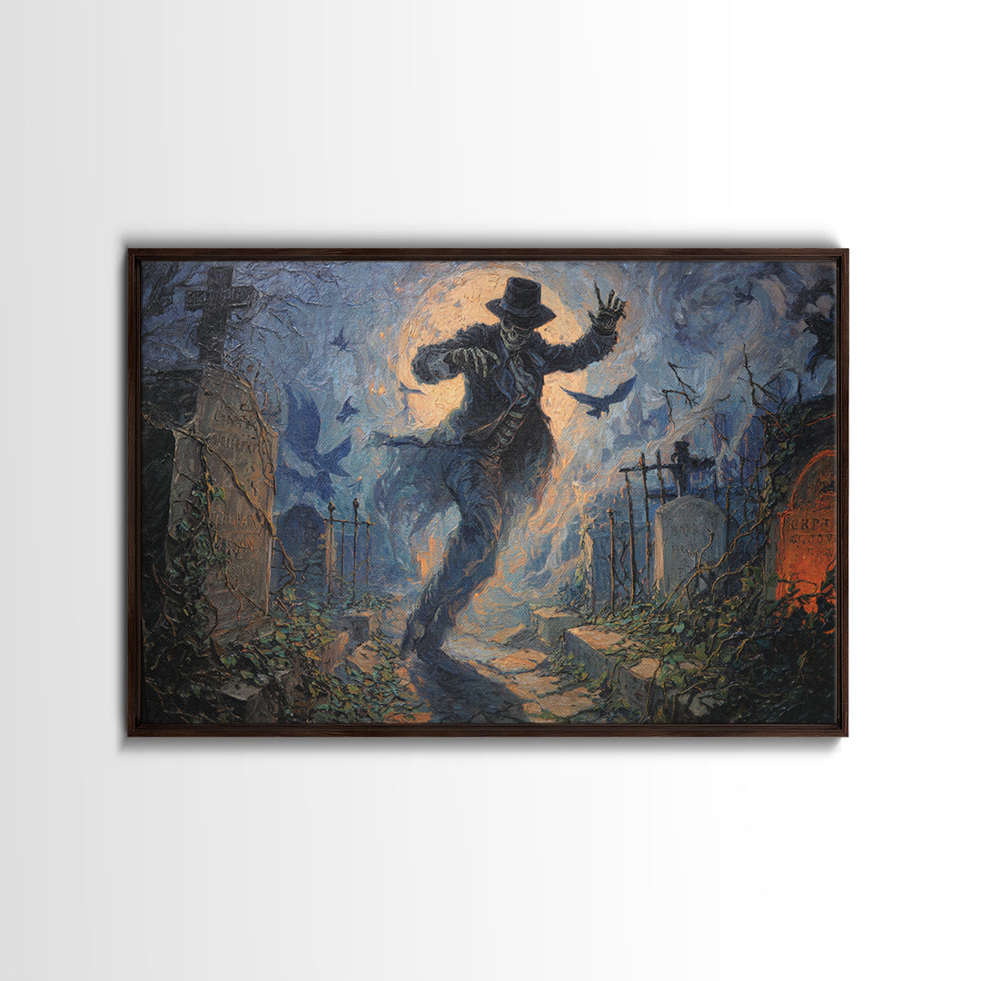 The Graveyard Dance, Landscape Wall Art, Haunted Gothic Art, Framed Canvas Print, Halloween Wall Decor, Gothic Home Decor