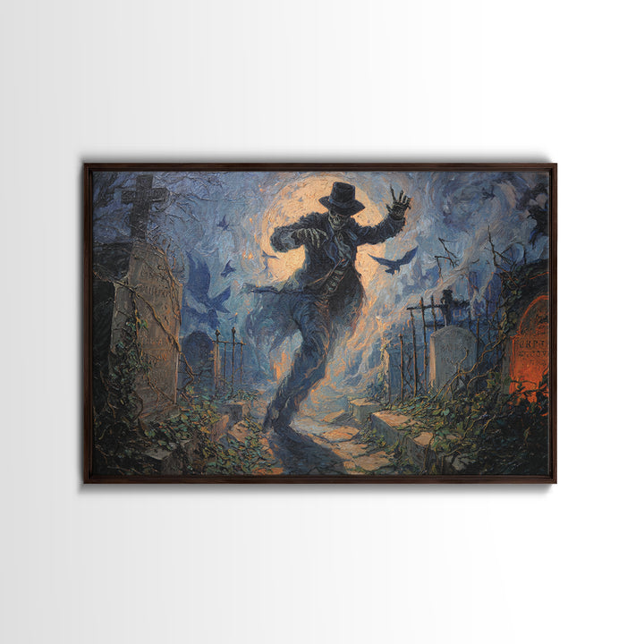 The Graveyard Dance, Landscape Wall Art, Haunted Gothic Art, Framed Canvas Print, Halloween Wall Decor, Gothic Home Decor