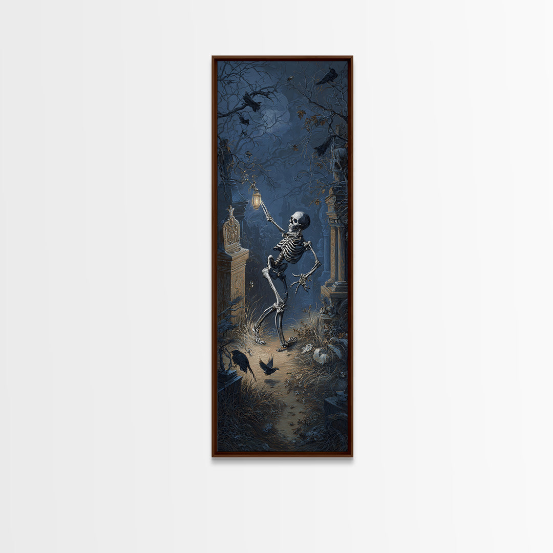 The Graveyard Dance, Tall Narrow Wall Art, Macabre Wall Art, Framed Canvas Print, Halloween Wall Decor, Gothic Home Decor