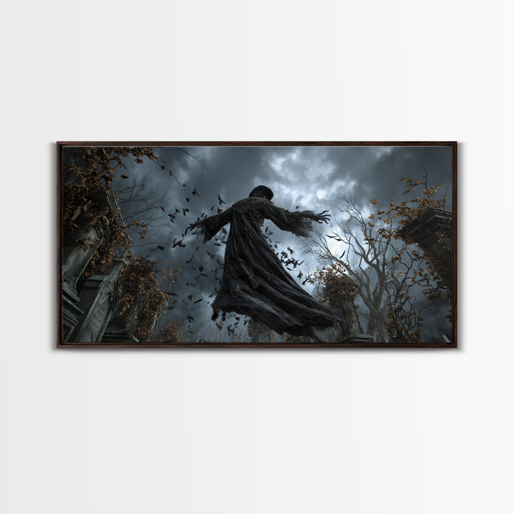 The Haunted Hayride, Wide Panoramic Art, Gothic Horror Wall Art, Framed Canvas Print, Halloween Wall Decor, Gothic Home Decor