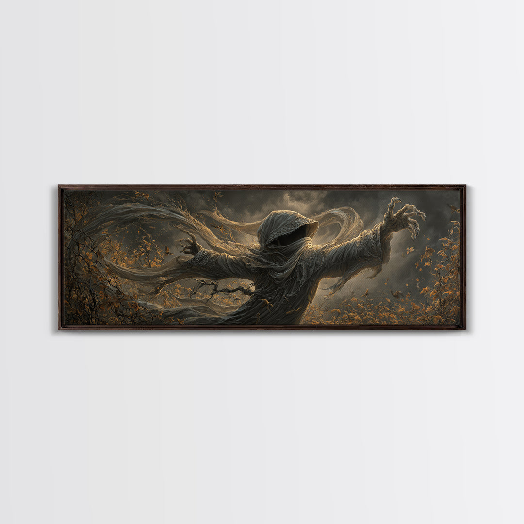 The Haunted Hayride, Extra Wide Wall Art, Macabre Wall Art, Framed Canvas Print, Halloween Wall Decor, Gothic Home Decor