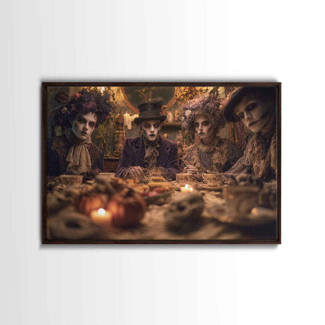 The Zombie Picnic, Landscape Wall Art, Gothic Horror Wall Art, Framed Canvas Print, Halloween Wall Decor, Gothic Home Decor
