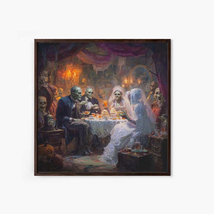 The Zombie Picnic, Square Wall Art, Gothic Horror Wall Art, Framed Canvas Print, Halloween Wall Decor, Gothic Home Decor, Spooky Wall Decor