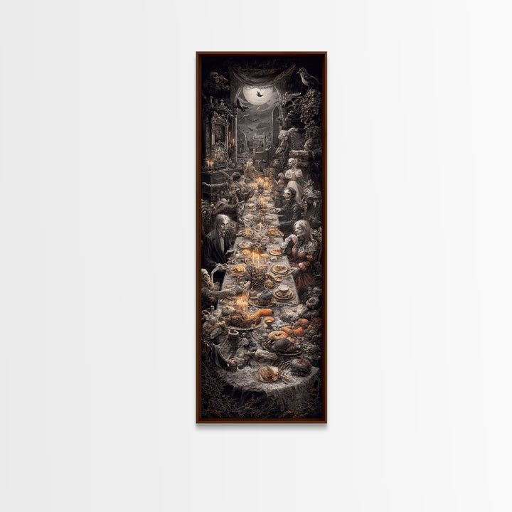 The Zombie Picnic, Tall Narrow Wall Art, Dark Halloween Decor, Canvas Print, Halloween Wall Decor, Gothic Home Decor, Statement Wall Art