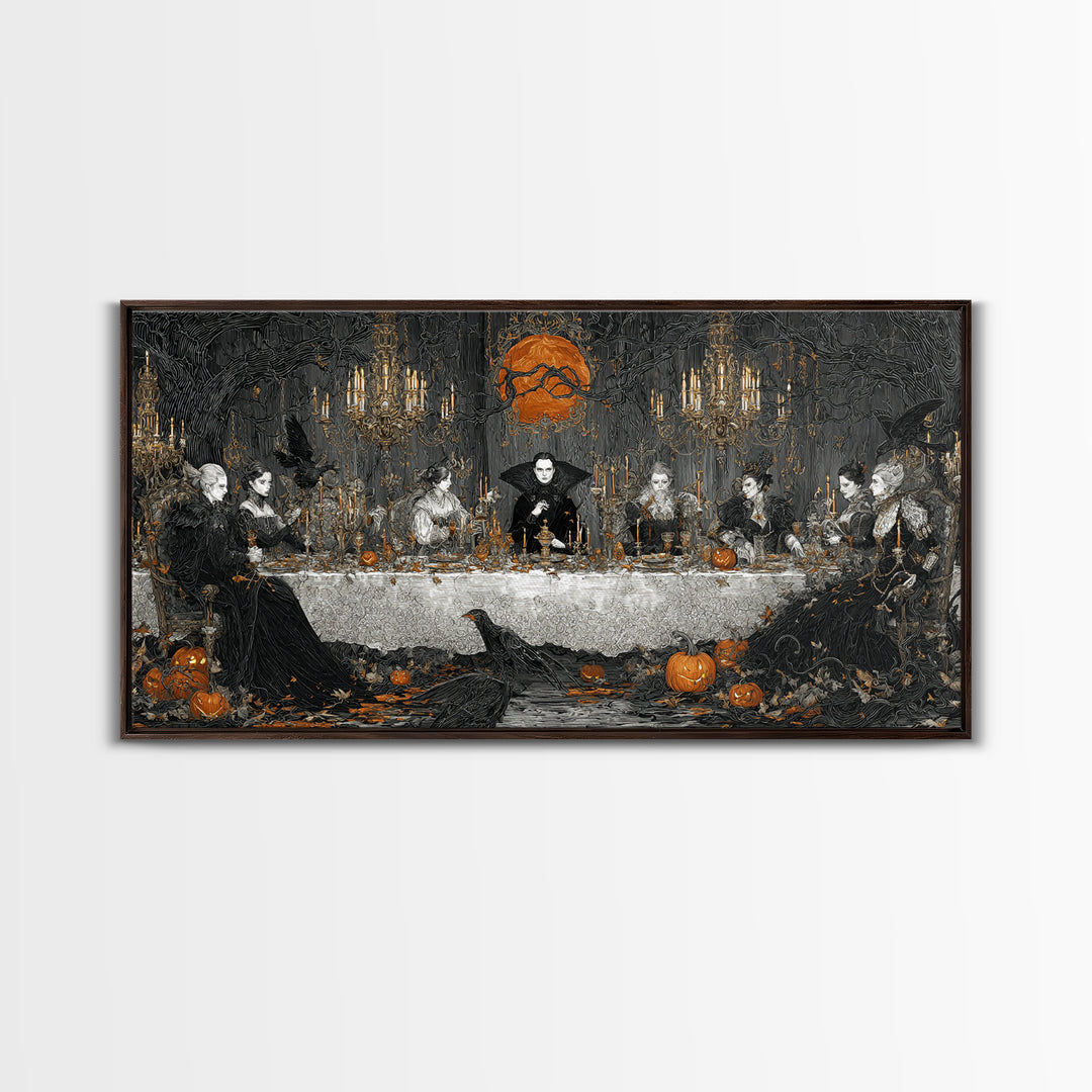 The Vampire Banquet, Wide Panoramic Art, Spooky Home Decor, Canvas Print, Halloween Wall Decor, Gothic Home Decor, Dark Fantasy Art