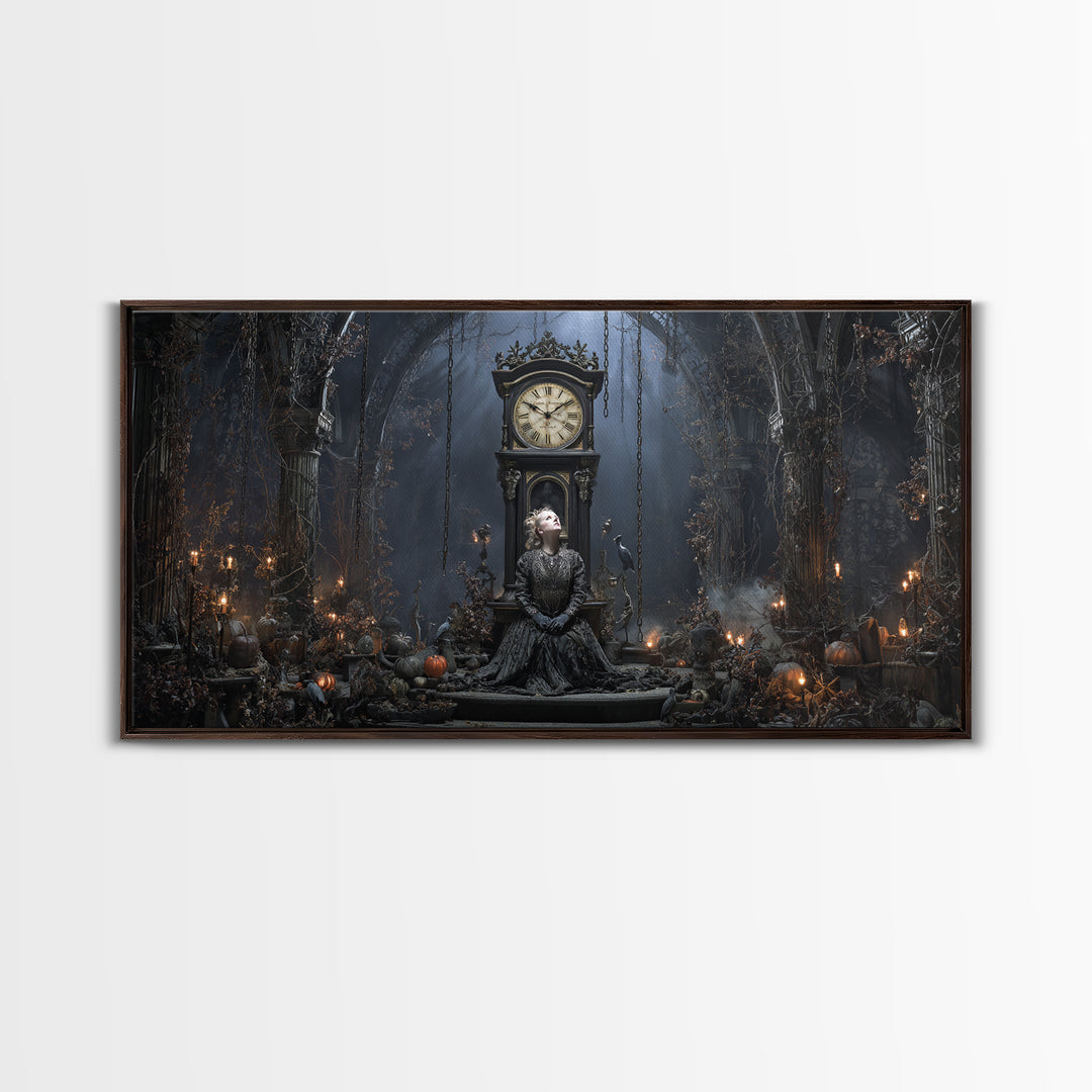 The Thirteenth Bell, Wide Panoramic Art, Macabre Wall Art, Framed Canvas Print, Halloween Wall Decor, Gothic Home Decor, Horror Wall Art