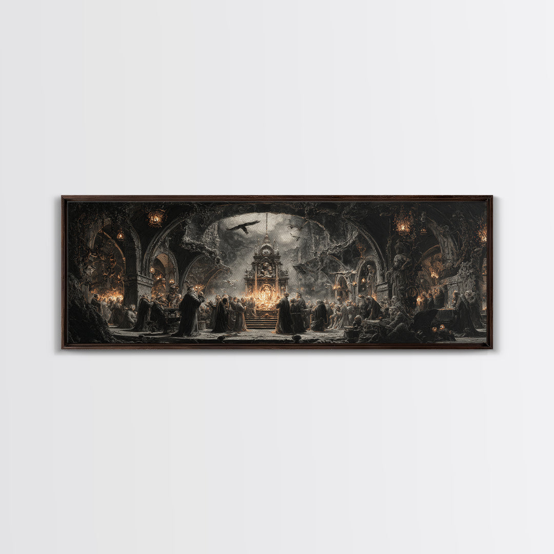 The Thirteenth Bell, Extra Wide Wall Art, Gothic Horror Wall Art, Framed Canvas Print, Halloween Wall Decor, Gothic Home Decor